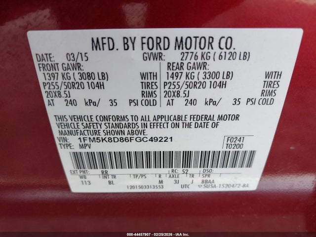 2015 FORD EXPLORER 1FM5K8D86FGC49221 Photo 8
