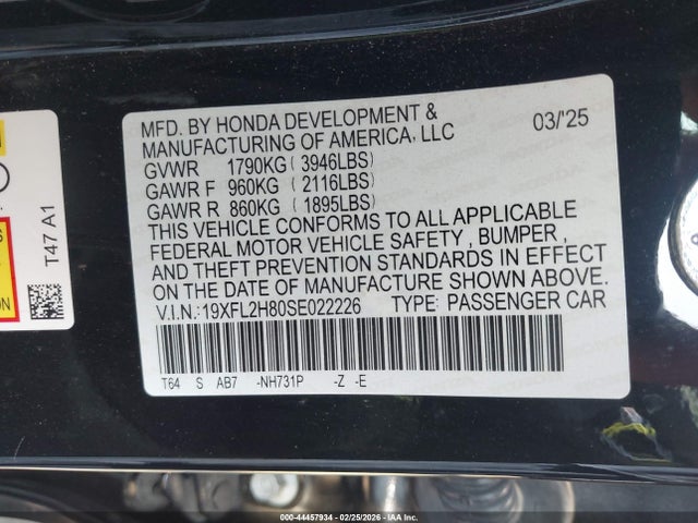 Продаж на аукціоні авто 2025 Honda Civic Sedan Sport, vin: 19XFL2H80SE022226, номер лоту: 44457934