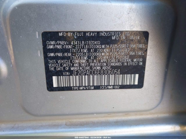 Aukcja sprzedaży 2014 Subaru Xv Crosstrek 2.0i Premium, vin: JF2GPACC6E8306054, numer aukcji: 44457944