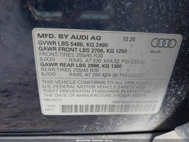 Aukcja sprzedaży 2021 Audi Q5 Premium Plus 45 Tfsi Quattro S Tronic, vin: WA1BAAFYXM2039806, numer aukcji: 44457958