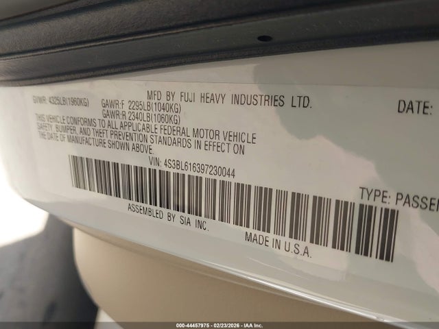 Aukcja sprzedaży 2009 Subaru Legacy 2.5i, vin: 4S3BL616397230044, numer aukcji: 44457975