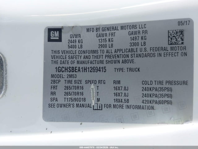 Chevrolet Colorado Wt 2017 1GCHSBEA1H1269415 Image 9