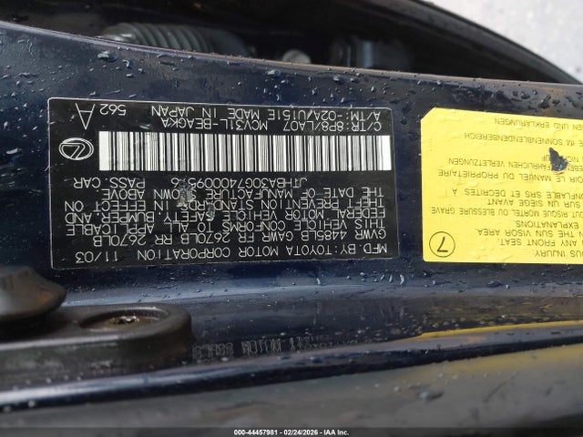 Продажа на аукционе авто 2004 Lexus Es 330, vin: JTHBA30G740009576, номер лота: 44457981