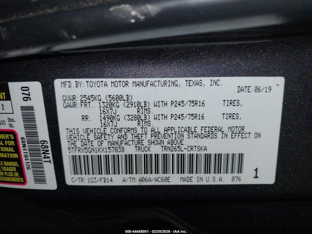 5TFRX5GN1KX157838 Toyota Tacoma Sr