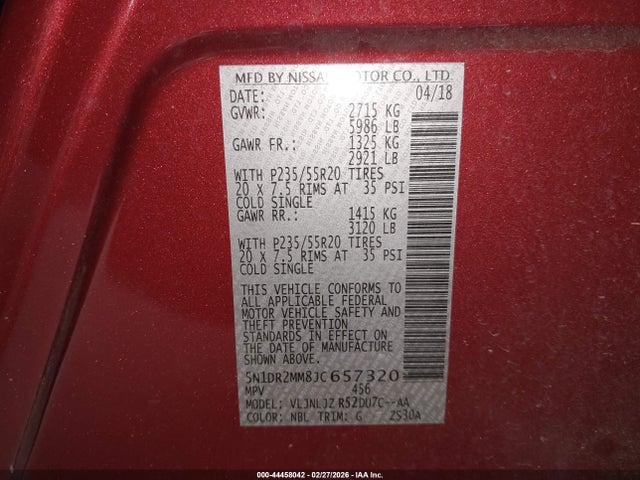 Nissan Pathfinder Platinum 2018 5N1DR2MM8JC657320 Image 9