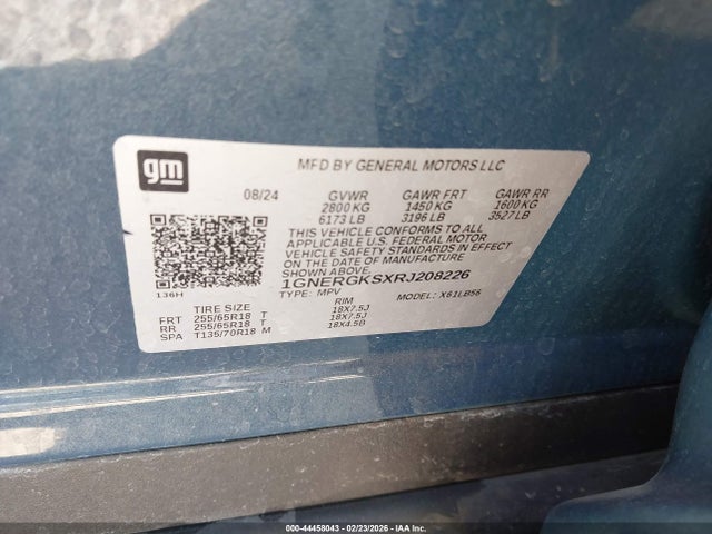 1GNERGKSXRJ208226 Chevrolet Traverse Fwd Lt
