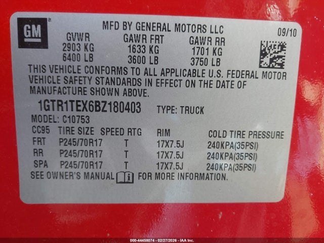 2011 Gmc Sierra 1500 Work Truck მანქანა იყიდება აუქციონზე, vin: 1GTR1TEX6BZ180403, აუქციონის ნომერი: 44458074