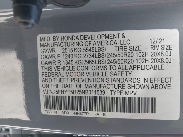 5FNYF5H25NB011539 Honda Pilot 2wd Special Edition