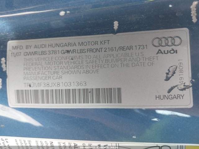 2008 AUDI TT TRUMF38JX81031363 Photo 8