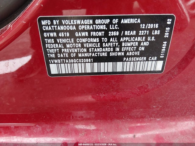 1VWBT7A38GC020861 Volkswagen Passat 1.8t Se