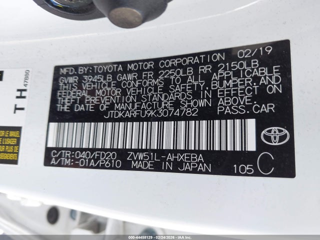 JTDKARFU9K3074782 Toyota Prius Le