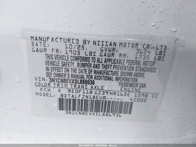 3N1CN8EVXSL886936 Nissan Versa 1.6 Sv
