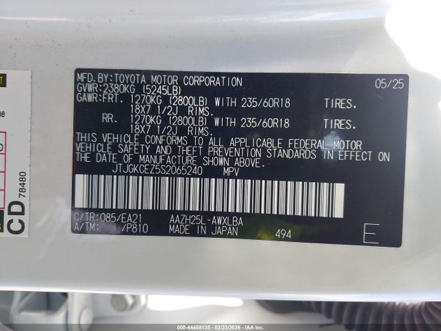 JTJGKCEZ5S2065240 Lexus NX 350H