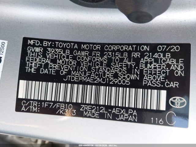 Toyota COROLLA LE 2021 JTDEPMAE2MJ129005 Image 9