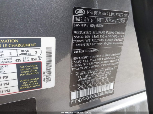 Land Rover Range Rover 5.0l V8 Supercharged 2016 SALGS3EF9GA275306 Image 9
