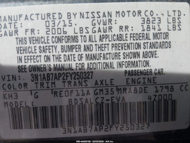 3N1AB7AP2FY250327 Nissan SENTRA S