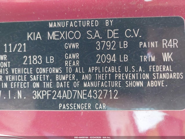 Продаж на аукціоні авто 2022 Kia Forte Lxs, vin: 3KPF24AD7NE432712, номер лоту: 44458164