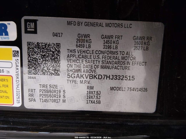 Aukcja sprzedaży 2017 Buick Enclave Leather, vin: 5GAKVBKD7HJ332515, numer aukcji: 44458176