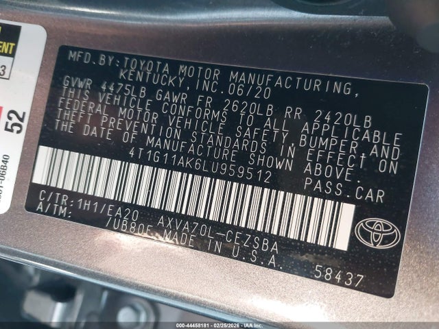4T1G11AK6LU959512 Toyota CAMRY SE