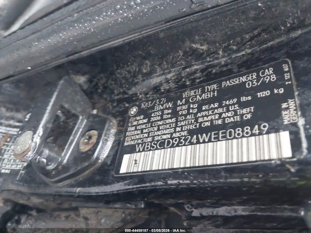 Aukcja sprzedaży 1998 Bmw M3, vin: WBSCD9324WEE08849, numer aukcji: 44458187