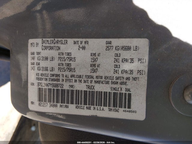 2000 DODGE DAKOTA 1B7GL2AN7YS688722 Photo 8