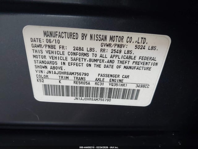 Продажа на аукционе авто 2010 Infiniti Ex35 Journey, vin: JN1AJ0HR6AM756790, номер лота: 44458210