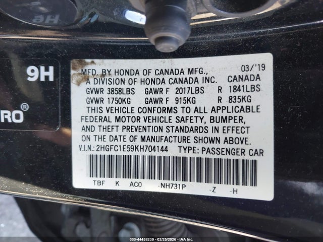 Honda CIVIC SI 2019 2HGFC1E59KH704144 Image 9