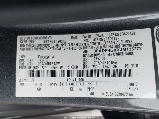 3FADP4GXXJM135272 Ford FIESTA ST