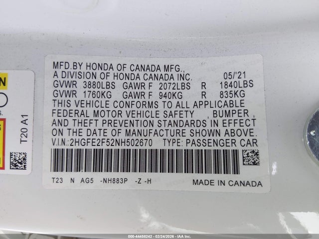 Honda Civic Sport 2022 2HGFE2F52NH502670 Image 9