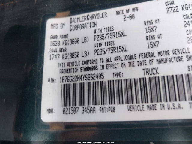 2000 DODGE DAKOTA 1B7GG22N4YS662405 Photo 8