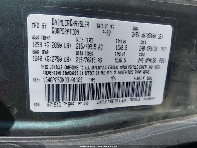 Продаж на аукціоні авто 2003 Dodge Caravan Se, vin: 1D4GP253X3B101129, номер лоту: 44458255