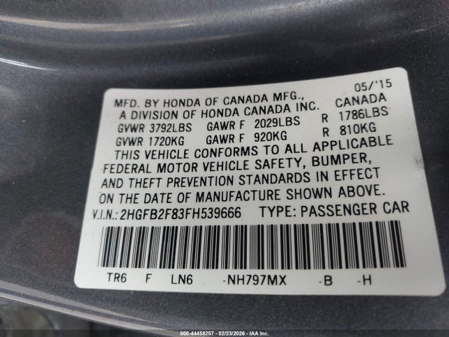 Honda CIVIC EX 2015 2HGFB2F83FH539666 Image 9