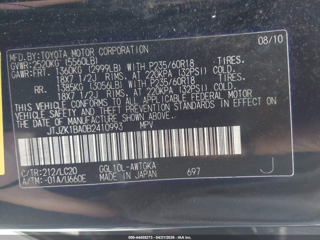 Aukcja sprzedaży 2011 Lexus Rx 350, vin: JTJZK1BA0B2410993, numer aukcji: 44458273