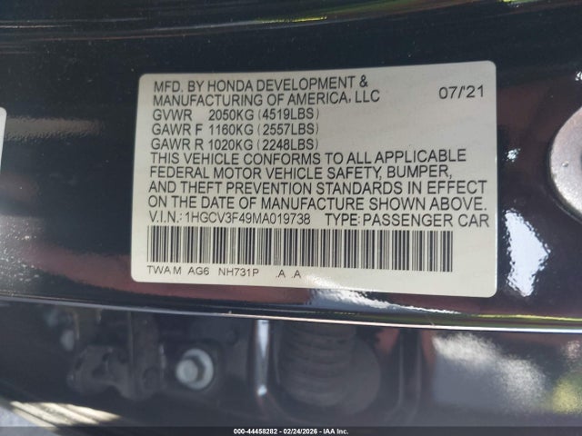 1HGCV3F49MA019738 Honda Accord Hybrid Ex
