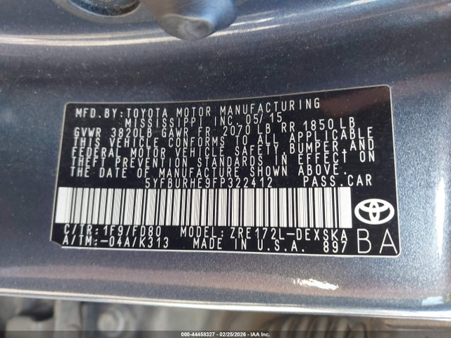 5YFBURHE9FP322412 Toyota Corolla S Plus