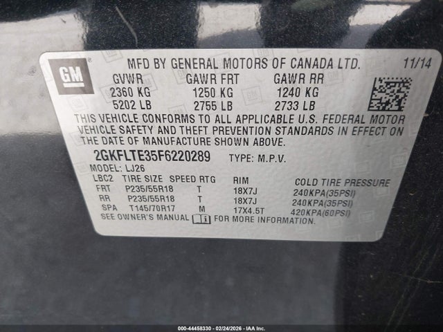 2015 Gmc Terrain Slt-2 მანქანა იყიდება აუქციონზე, vin: 2GKFLTE35F6220289, აუქციონის ნომერი: 44458330