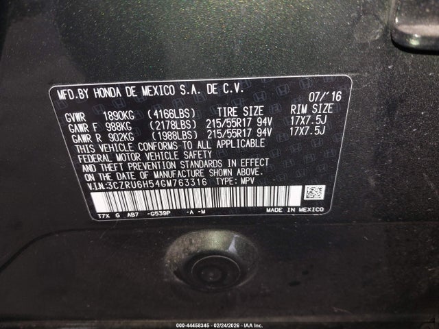 3CZRU6H54GM763316 Honda HR-V EX