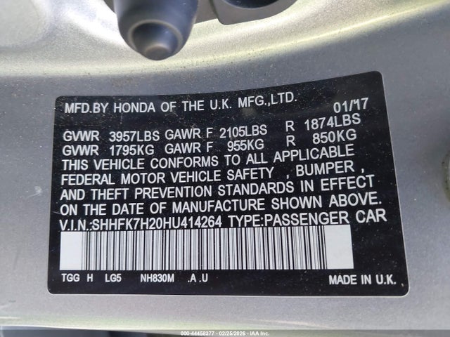 SHHFK7H20HU414264 Honda Civic Lx