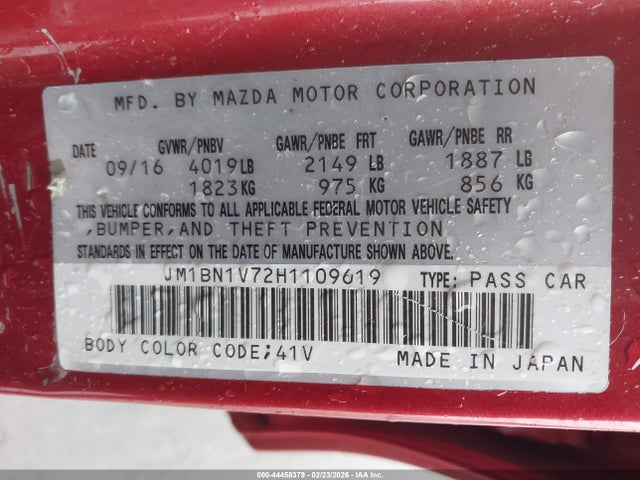 JM1BN1V72H1109619 Mazda Mazda3 Touring
