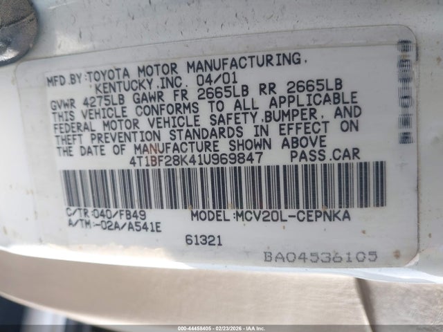 2001 TOYOTA CAMRY 4T1BF28K41U969847 Photo 8