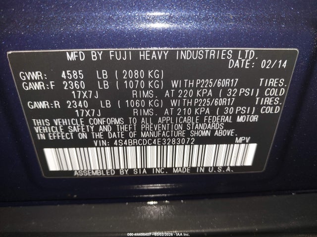 Продаж на аукціоні авто 2014 Subaru Outback 2.5i Premium, vin: 4S4BRCDC4E3283072, номер лоту: 44458407