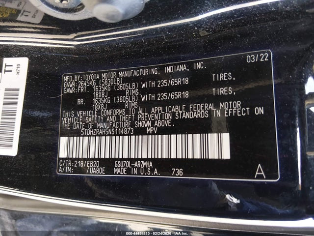 5TDHZRAH5NS114873 Toyota Highlander Xle