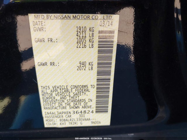 1N4AL3APXEN364824 Nissan Altima 2.5 S