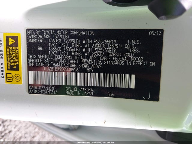 44458452 :رقم المزاد ، JTJZB1BA9D2008926 vin ، 2013 Lexus Rx 450h مزاد بيع