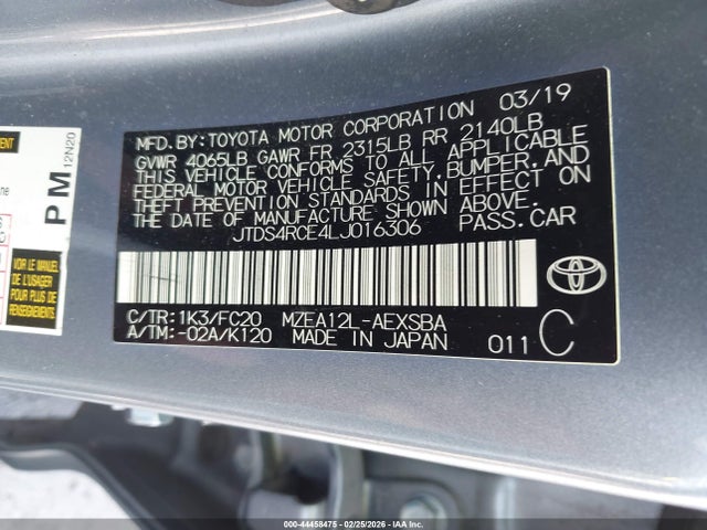 JTDS4RCE4LJ016306 Toyota COROLLA SE