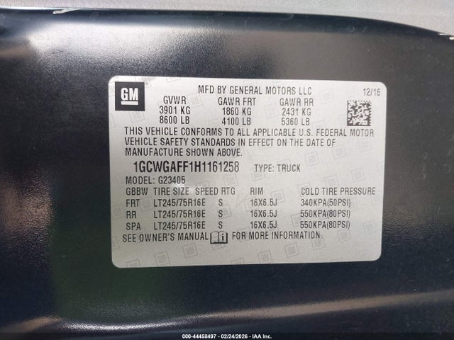 1GCWGAFF1H1161258 Chevrolet Express 2500 Work Van