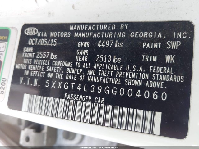 5XXGT4L39GG004060 KIA Optima Lx
