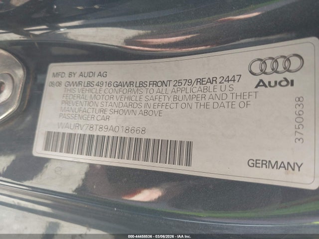 Aukcja sprzedaży 2009 Audi S5 4.2l, vin: WAURV78T89A018668, numer aukcji: 44458536
