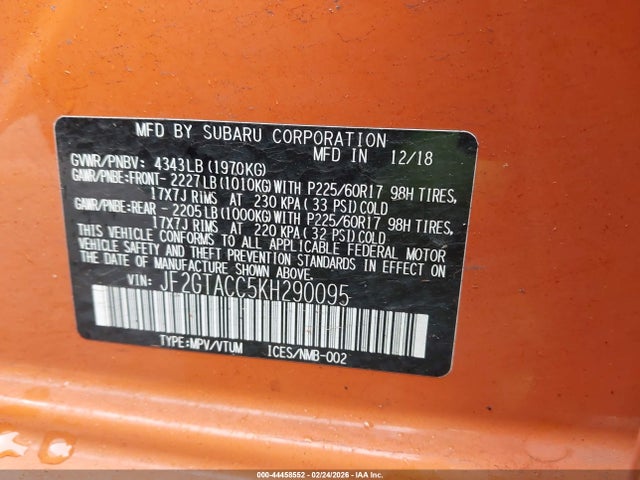 Subaru Crosstrek 2.0i Premium 2019 JF2GTACC5KH290095 Image 9