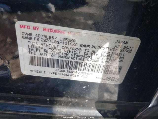 2008 MITSUBISHI LANCER JA3AU26U58U022495 Photo 8